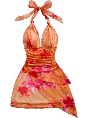 Y2K Summer Beach Halter Mini Dress for Women - Trendy, Cute, Vacation Ready!